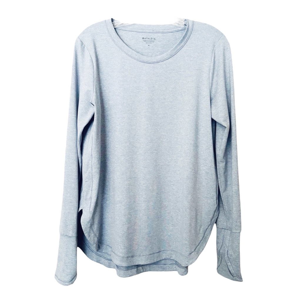 Athleta Womens Long Sleeve Workout Top Light Blue Thumbholes Size M
